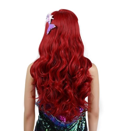 Red Wavy Mermaid Wig for Women - Long Curly Halloween Costume Accessory