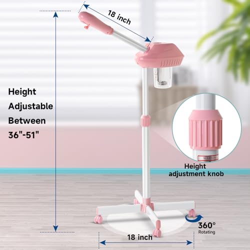 Face Steamer on Wheel Professional Ozone Face Steamer for Deep Facial Cleansing Pink