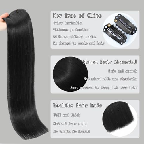Clip in Hair Extensions 7Pcs 70g 14 Inch Human Hair - Jet Black / 75g