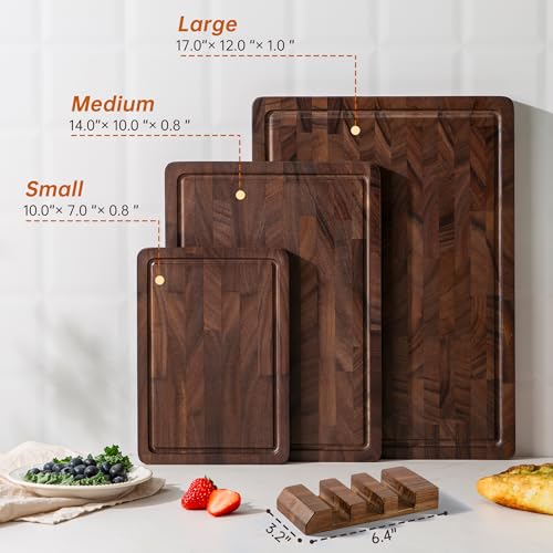 Walnut End Grain Cutting Board Set with Juice Groove & Handle - Kitchen Utensil