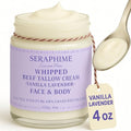 Whipped Beef Tallow for Skin Care, Organic Pure Grass Fed Beef Tallow Moisturizer Cream for Face & Body Lotion, Cow Tallow with Niacinamide, Shea Butter & Aloe, Vanilla Lavender 4oz