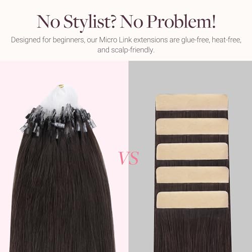 Dark Brown Micro Link Hair Extensions 18 Inch 50g for Reusable I Tip & U Tip