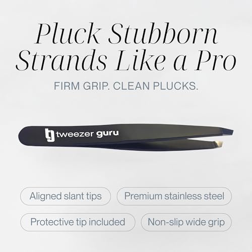 Tweezer Guru Tweezers for Women Facial Hair & Men ? Precision Slant-Pointed Eyebrow Tweezer for Ingrown Hair, Blackhead & Splinter Removal (Black)