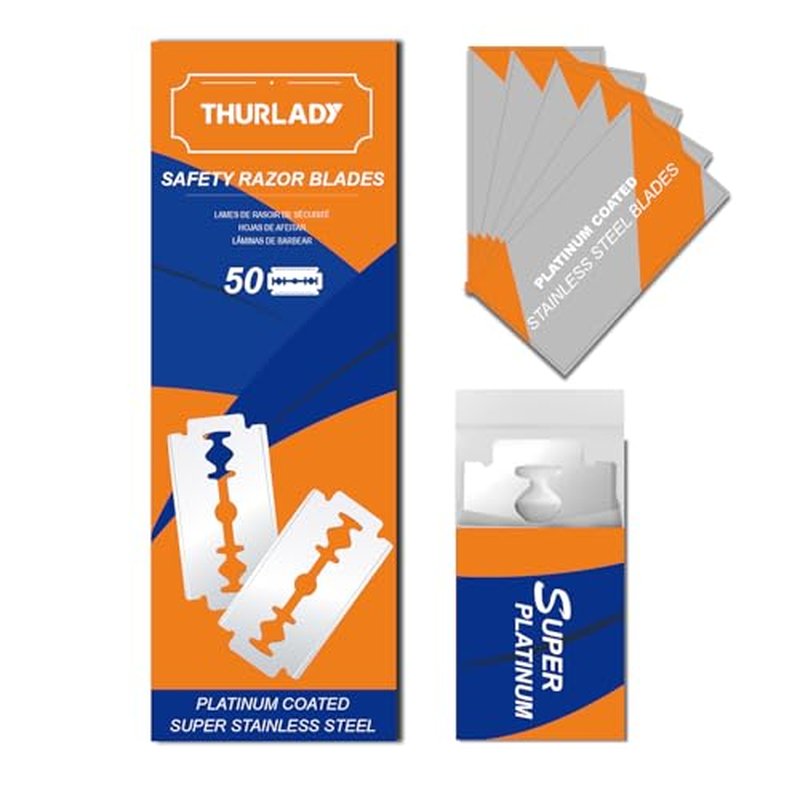 50 Count Safety Razor Blades - Platinum Coating Stainless Steel Double Edge Razor Blades, Fit Most of Safety Razors, Precision, Smooth and Comfortable Shaving, Sensitive Skin Friendly