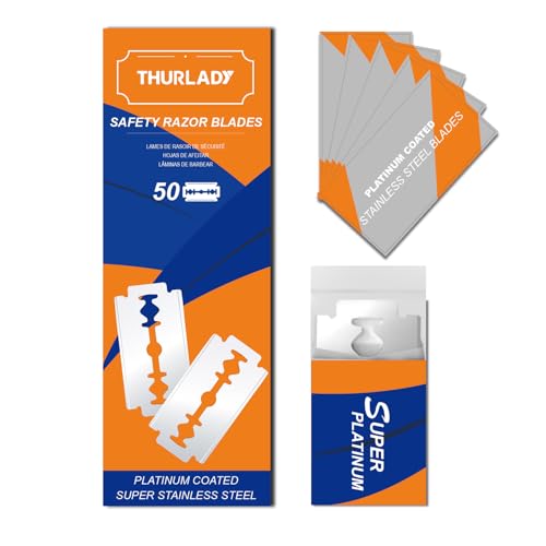 50 Count Safety Razor Blades - Platinum Coating Stainless Steel Double Edge Razor Blades, Fit Most of Safety Razors, Precision, Smooth and Comfortable Shaving, Sensitive Skin Friendly