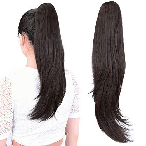 ShulaSHOP 20" Claw Clip Ponytail Extension, Black Brown - Clip-In Hair Bun for Thick/Thin Hair