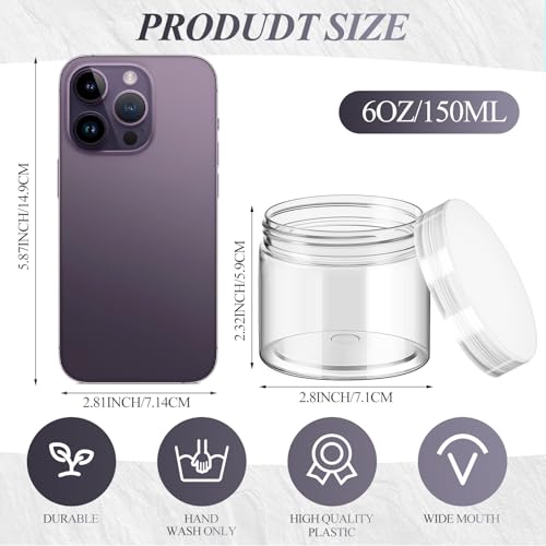 Patelai 48 Pack 6 oz Clear Plastic Jars with Clear Lids Empty Containers Round Plastic Jars Wide-mouth Refillable Storage Organizers for Cosmetics Lotions Butters Slime Making and Food Storage