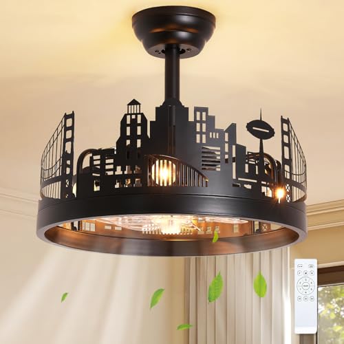 Industrial Ceiling Fan with Light and Remote Control, 18-Inch