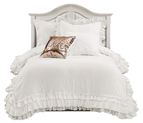 Lush Decor Ella Ruffle Lace Twin Comforter Set - White Ivory 2pc (Twin XL)