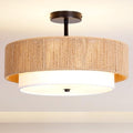18-Inch Boho Rattan Semi-Flush Mount Ceiling Light for Bedroom