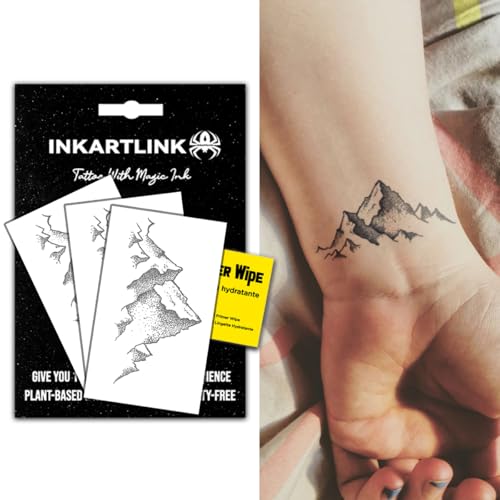 INKARTLINK Semi Permanent Tattoos, 3 Sheets of Small Temporary Tattoos, Adult Art Designs, Party Favors, Waterproof, Realistic, No Adhesive, No Reflective, Lasts 1-2 Weeks (Mountains)
