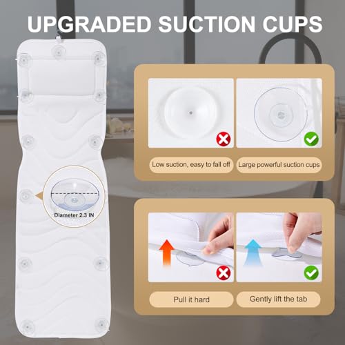 Full Body Bath Pillow for Bathtub, Non-Slip Bath Pillows for Tub, Spa Bathtub Pillow Cushion for Headrest Neck Shoulder and Back Rest Support£¬Relaxation Spa Accessories-50 x 15" (White)