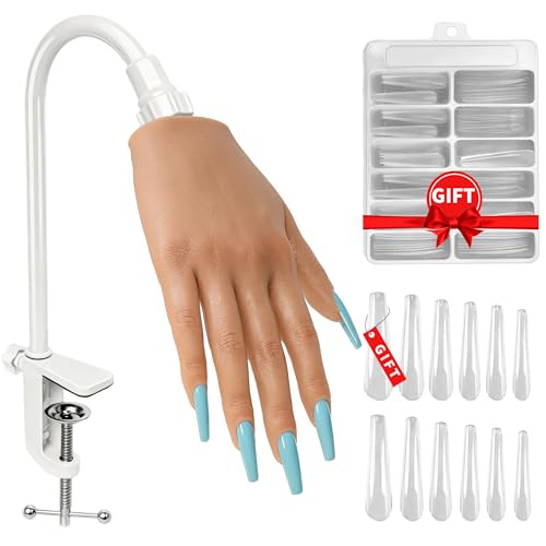 Practice Hand for Acrylic Nails - Silicone Hand with Tips & Stand - Light Skin