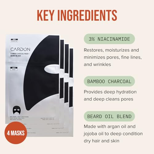 Charcoal Face Mask for Men with Beard Oil - Hydrating Detox & Grooming - Variation: Charcoal for Bearded Men