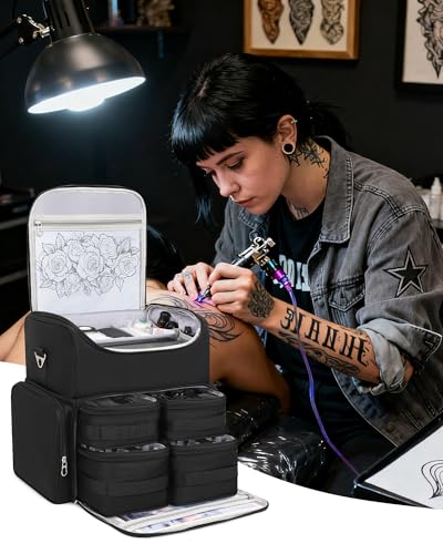 Relavel Tattoo Travel Case Backpack with Removable Pouches - Black, Medium