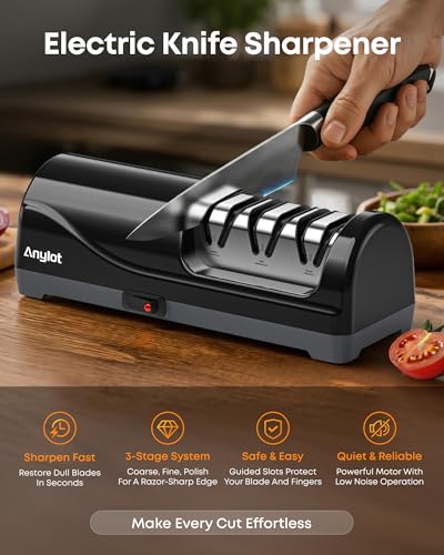 Anylot Black 3-Stage Electric Knife Sharpener with Diamond Abrasives