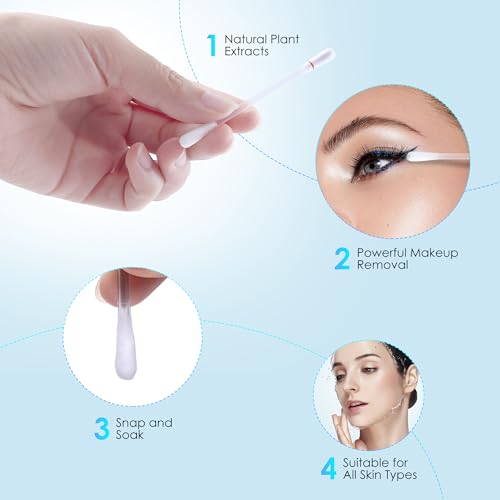 Makeup Remover Cotton Swabs, 4-Pack x 50 Count, Eye & Lip Sticks remover With White Lily, Liquid-Filled Makeup Remover Swabs, Space Saving and Travel Essentials