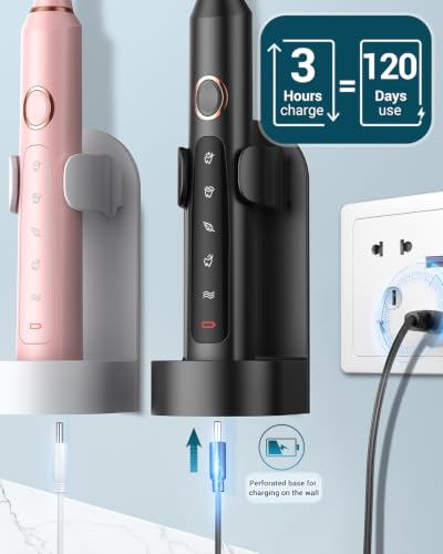 Electric Toothbrush Set with 12 Replacement Heads & Travel Case – Black+Pink
