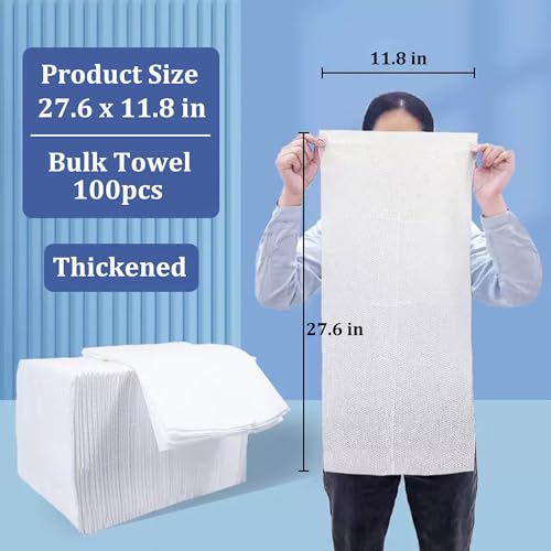 Disposable Bath Hair Towels 100-Pack, 12x28 Inch Soft & Absorbent Salon Spa Towels