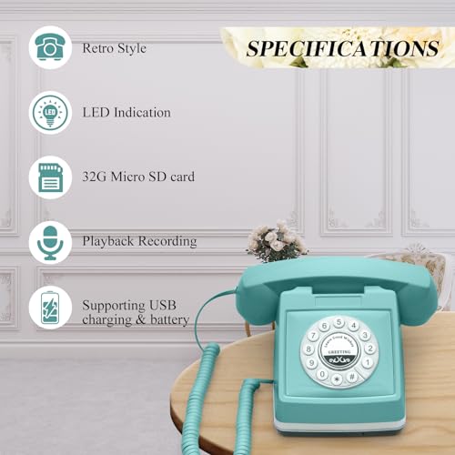 Old Model Blue Retro Audio Guest Book Phone with 32GB Recording - Wedding & Party Keepsake