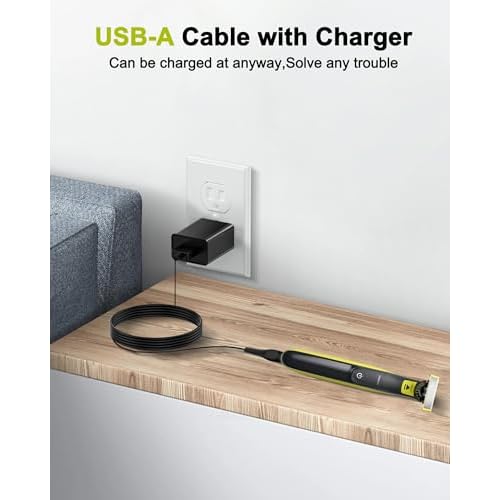 Soloepn Charger Compatible with Philips Norelco OneBlade QP2724 QP2834 MG5910 MG7910 MG9510 MG9520 PQ888 PQ889, Power Cord for Philips Norelco Shaver 2400 3600 (USB Charger with 2 Charger Cable)