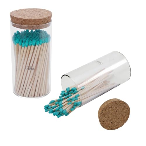 Colored Safety Matches | 4-Inch Long Matches in Glass Jar | Perfect for Lighting Candles | 150 PIECES | 10 CANDLES AND EXTRA EMPTY JAR GIFT (GREEN)