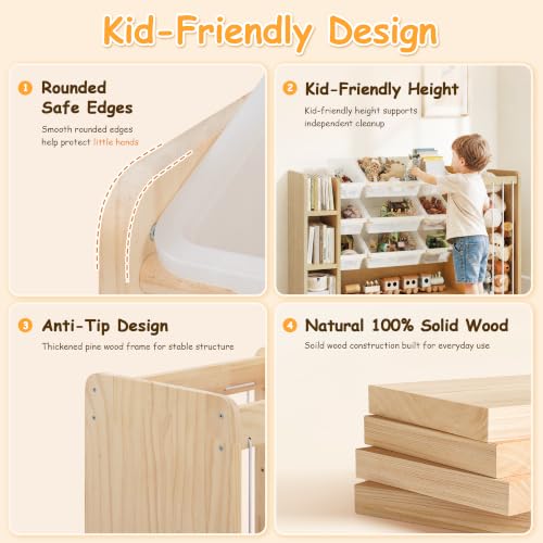 3-in-1 Montessori Toy Organizer with Bookshelf and 9 Clear Bins - Variation 59W
