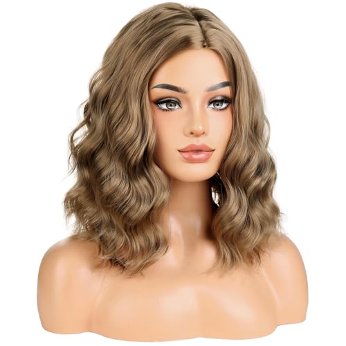 Ash Blonde Curly Wavy Short Synthetic Wig for Women & Girls - Shoulder Length, Heat Resistant, Cosplay & Daily Use