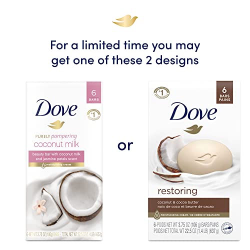 Dove Beauty Bar Gentle Skin Cleanser Pink 6 Bars Moisturizing for Soft Care More Than Soap 3.75 oz & Beauty Bar For Softer Skin Coconut Milk More Moisturizing Than Bar Soap, 3.75 Ounce - 6 Count