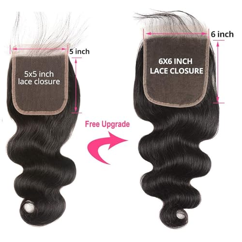 Isufer 6x6 HD Transparent Lace Closure Body Wave Brazilian Virgin Hair 12 Inch Natural Black