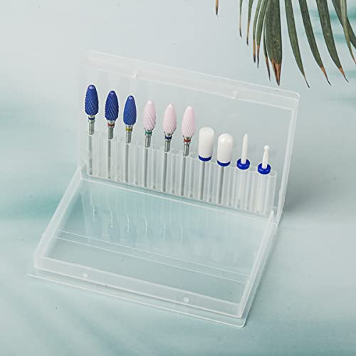 Feecy Nail Drill Bits Set Ceramic for Acrylic Nails Gel Polish Professional, 3/32 Inch Efile Nail Drill Bits Kit for Cuticle Safety Barrel Nail Art Tools with Holder, 10pcs (S10-B)