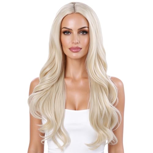 Long Blonde Wavy Curly Wig for Women - Natural Look, Adjustable Fit