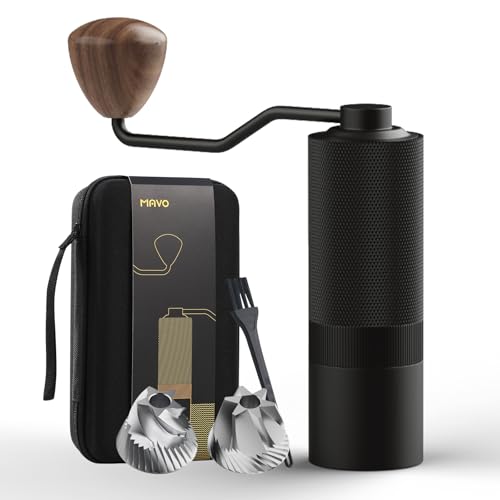 MAVO Manual Coffee Grinder with Pentagon & Hexagonal Stainless Steel Burrs, 25g Capacity, Black