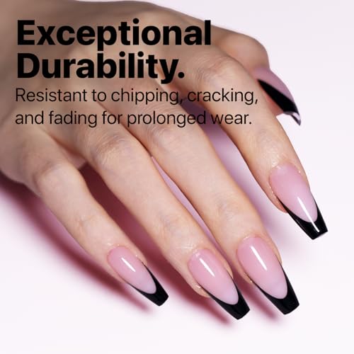 SXC Cosmetics French Tip Press On Nails ? Black Series, Medium Coffin, X-Pro Tips Starter Kit | 150PCS, 15 Sizes, 5 Styles, Beginner-Friendly
