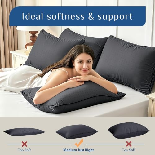 JOLLYVOGUE Black King Size 4-Pack Supportive Bed Pillows - Washable, Hotel Quality