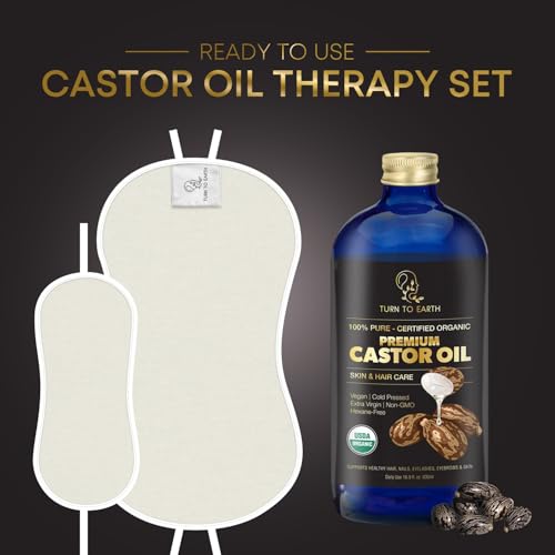 Organic Castor Oil Wellness Pack for Stomach & Neck Detox Compress Pads - Reusable & Adjustable