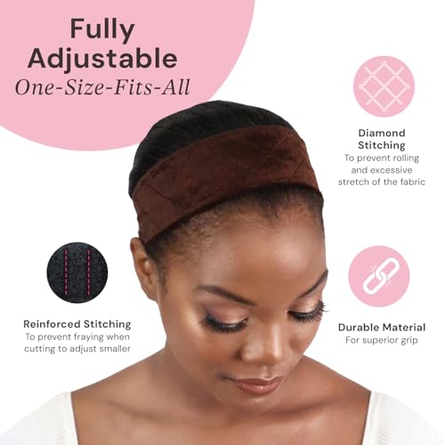 Adjustable Wig Grip Headbands for Women - Brown, Tan, Black, 3 Pack - No Slip Support