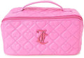 Juicy Couture Pink Faux Leather Quilted Heart Makeup Bag with Top Handle