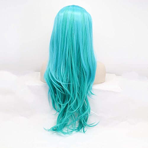 Blue Synthetic Lace Front Wigs for Women - Long Wavy Cosplay Hair, Adjustable Cap