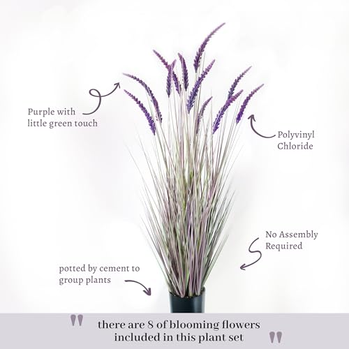 Purple Artificial Grass Plants in Pots - 5ft Tall 2-Pack Indoor Decor - Pure Purple