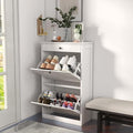 Medium White Shoe Cabinet with 2 Flip Drawers - Slim Modern Storage
