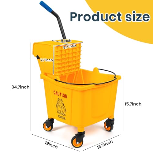 35 Quart Commercial Mop Bucket with Side Press Wringer & Wheels for Floor Cleaning