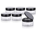 JUVITUS 8 oz Clear PET Plastic Refillable Low Profile Jar with Black Flip Top (6 pack)