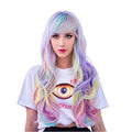 Rainbow Colorful Wavy Wig for Women 26 Inch Synthetic Cosplay & Party Hair