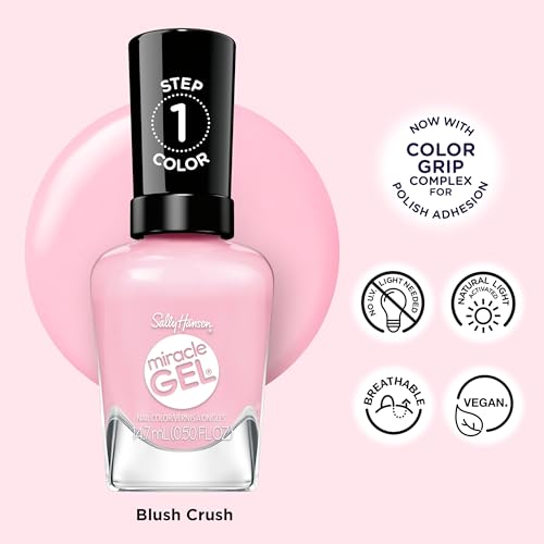 Sally Hansen Miracle Gel Supercharged Pinks Nail Polish | Salon Quality Gel-Like Formula, Two-Step System, No UV Light Needed, Long Lasting | 344 Blush Crush | Soft Pink Cr?me Nail Color