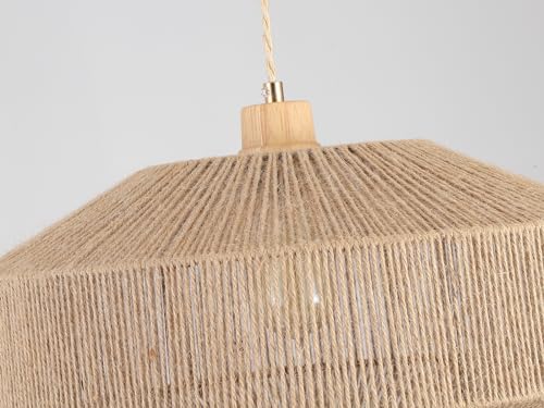 Plug-in Coastal Woven Pendant Light with 14ft Handmade Rope Cord - Dimmable Farmhouse Hanging Lamp for Kitchen Island & Living Room - Variation 2