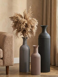 Sziqiqi Earth Tone Tall Metal Floor Vase Set - Large Ribbed Standing Decor, 3-Piece