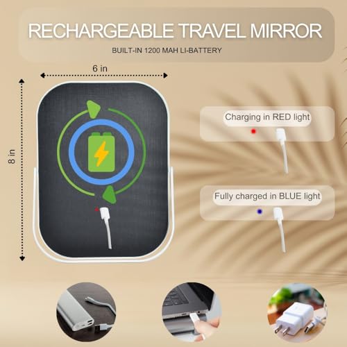 Rechargeable 6x8 Inch Vanity Mirror with Lights - Touch Control Tabletop Makeup Mirror