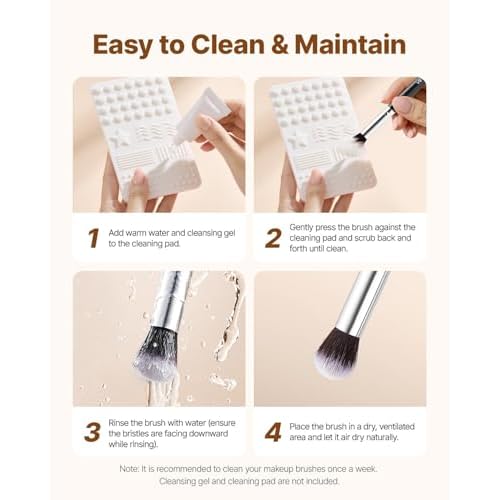 VEVOR 15-Piece Makeup Brush Set for Foundation Blending Eyeshadow, Professional Vegan Brushes with Soft Synthetic Bristles, Ergonomic Wood Handle & Aluminum Ferrule, Portable and Travel-Friendly