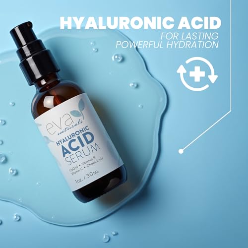 Eva Naturals Hyaluronic Acid Serum for Face ? Pure Facial Gel with Natural Moisturizing Factors + HA ? Anti-Aging Face Serum for Wrinkles, Fine Lines, Dry Skin, Lifted Glow ? 1 oz